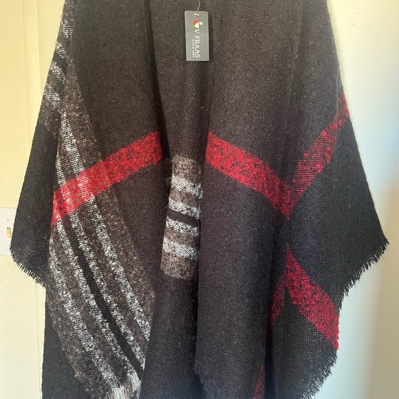 V FRAAS Plaid Ruana Black/Red/White - Picture 3 of 6